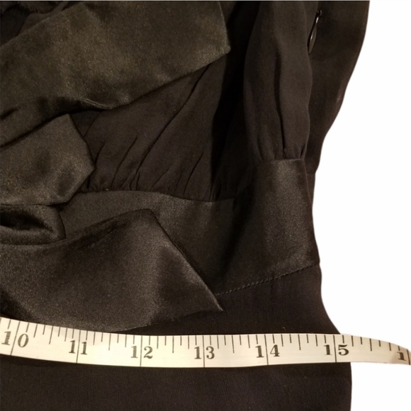 TED BAKER London Black Silk Dress Ruffle Trim and Bow Tie Accent Empire Waist - Picture 14 of 16